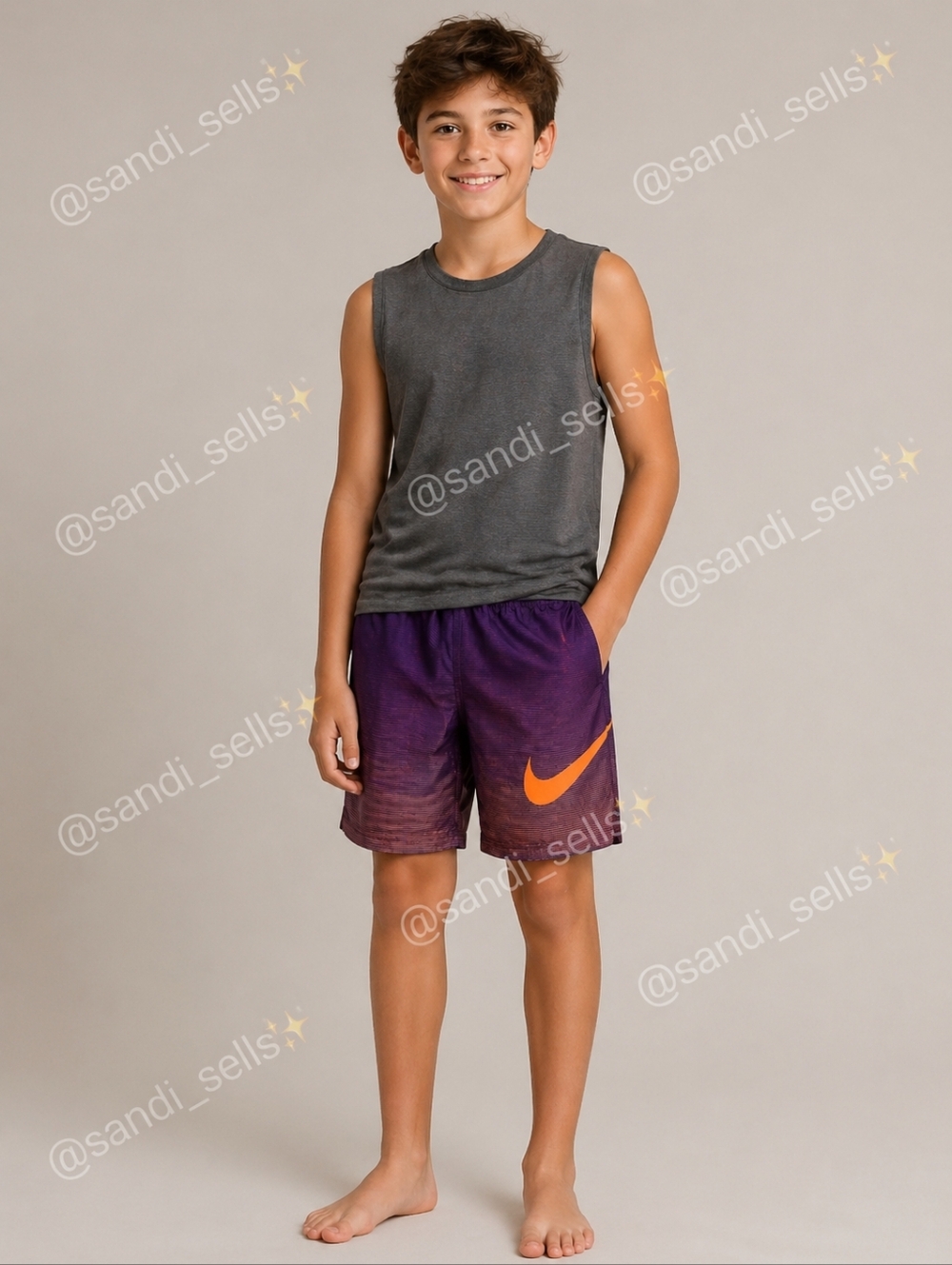 Nike Purple Shorts with Orange Swoosh